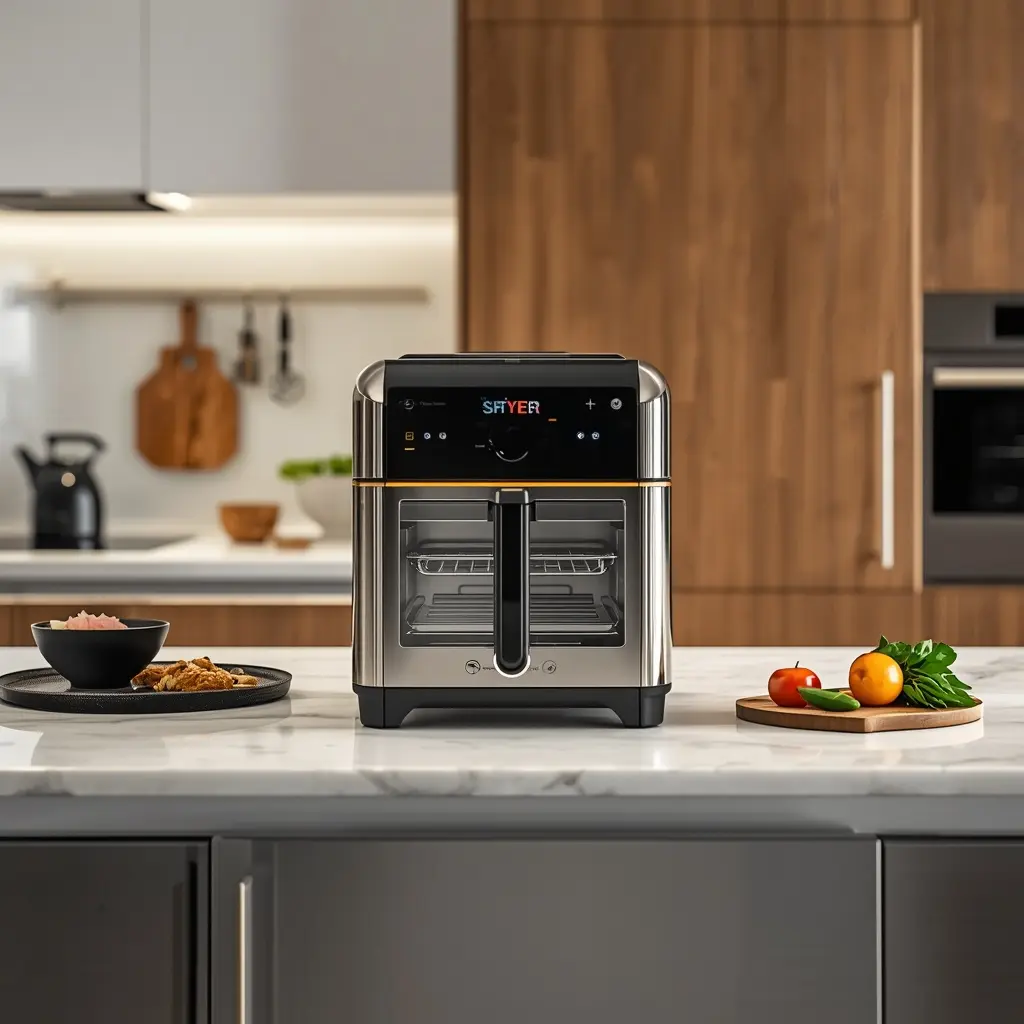 Sleek stainless steel luxury countertop air fryer toaster oven